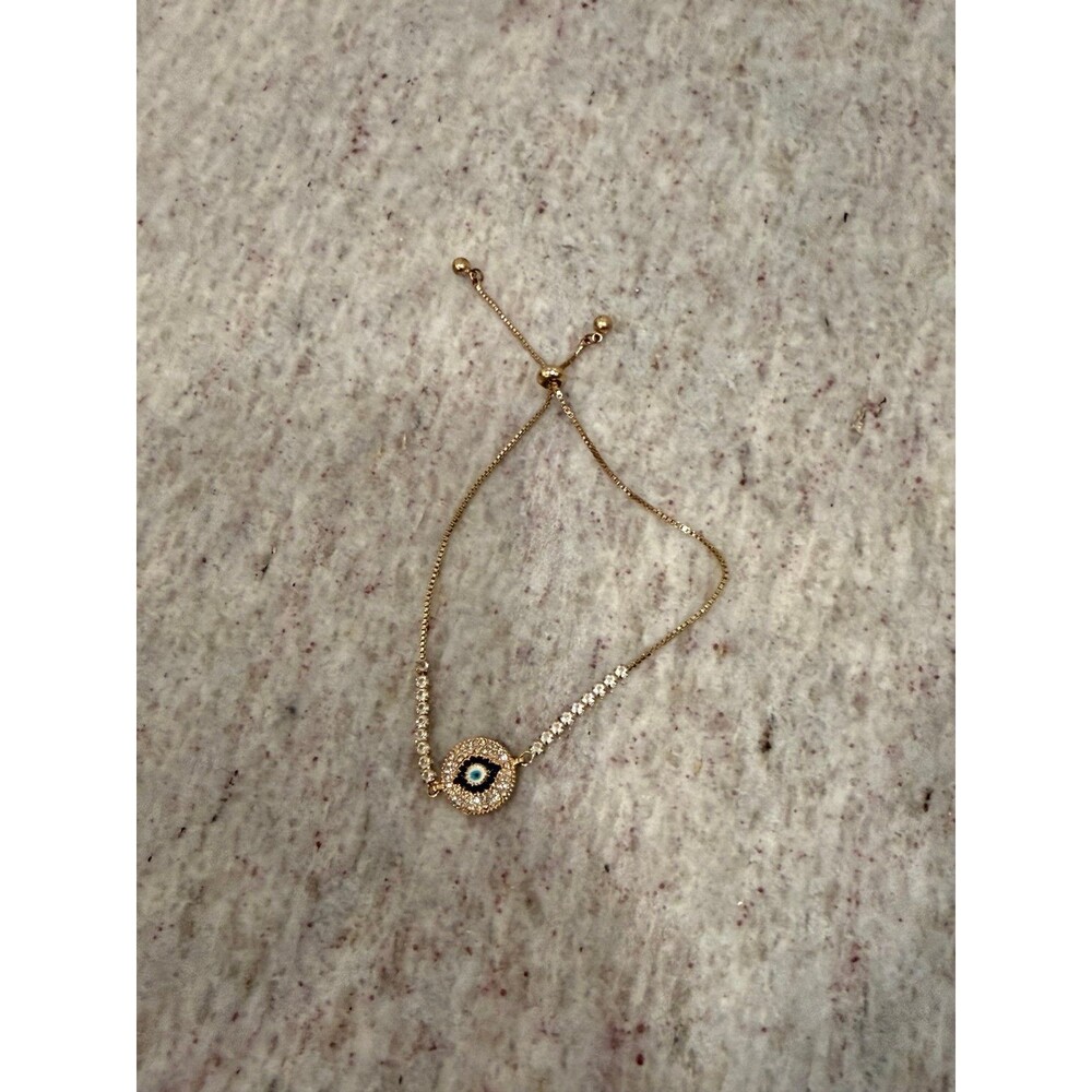 Gold CZ Evil Eye Adjustable Bolo Bracelet – Sparkling Protection Charm